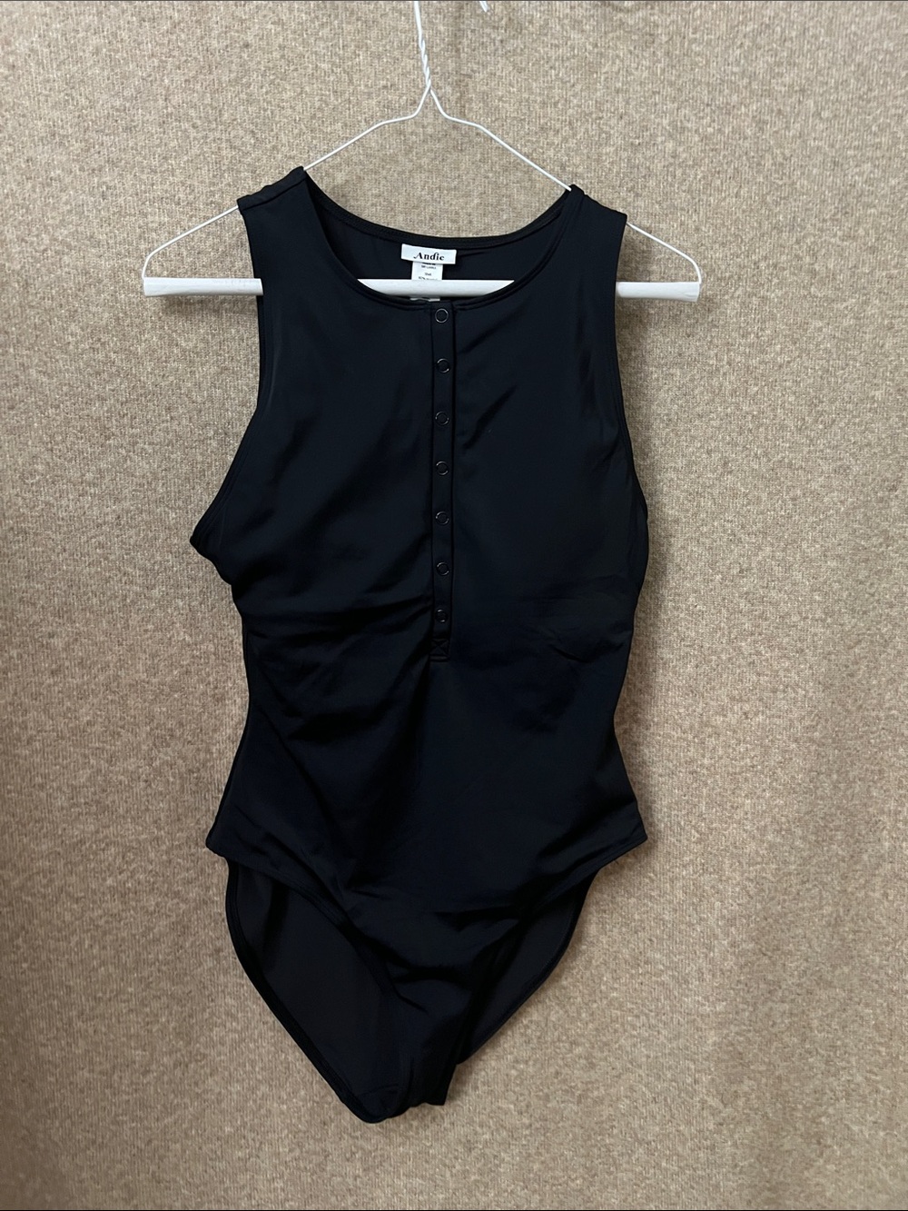 Andie Black High-Neck Snap-Front One-Piece Swimsuit (Sleek)